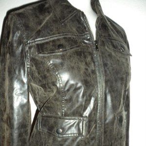 OBEY MISSES SIZE MEDIUM BROWN BURNOUT FAUX LEATHER BOMBER JACKET